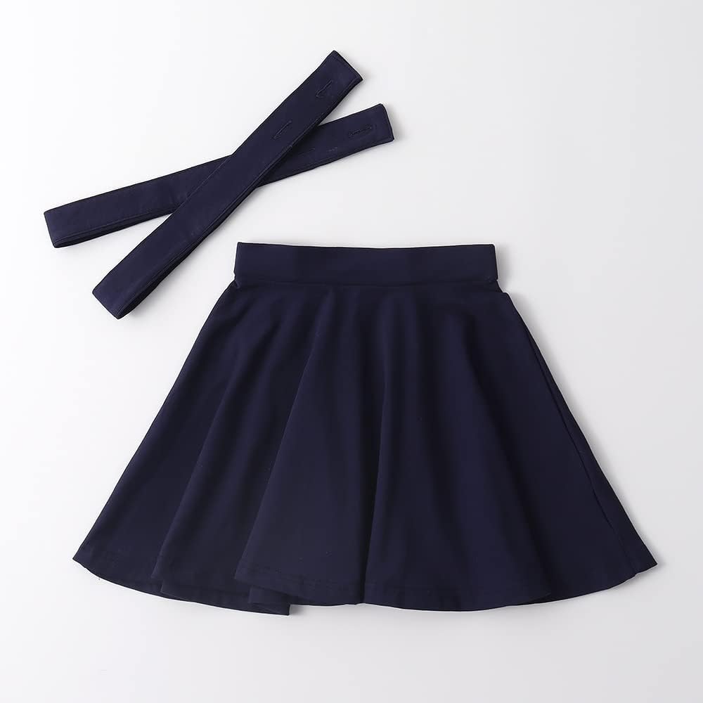 Noomelfish Girls Suspender Skater Skirt Stretchy Cotton Flared Overall Dress (4-12 Years)