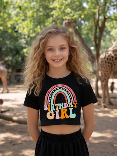 Image of Little Girls Crop Tops Cool Summer T-Shirt Crewneck Short Sleeve Fashion Tee Size 6-14