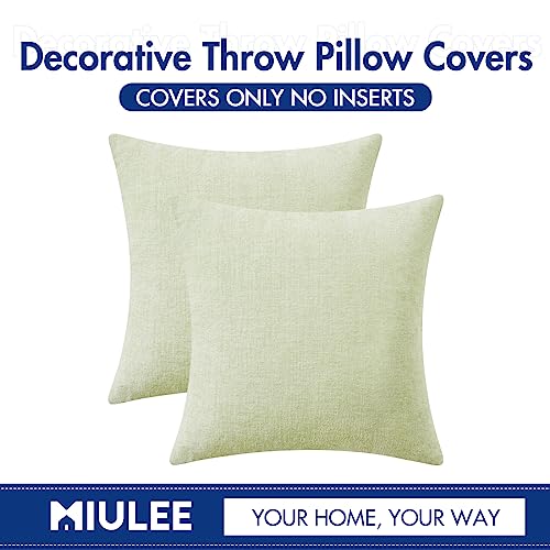 Image of MIULEE Pack of 2 Spring Light Green Couch Throw Pillow Covers 20x20 Inch Soft Chenille Pillow Covers for Sofa Living Room Solid Dyed Pillow Cases