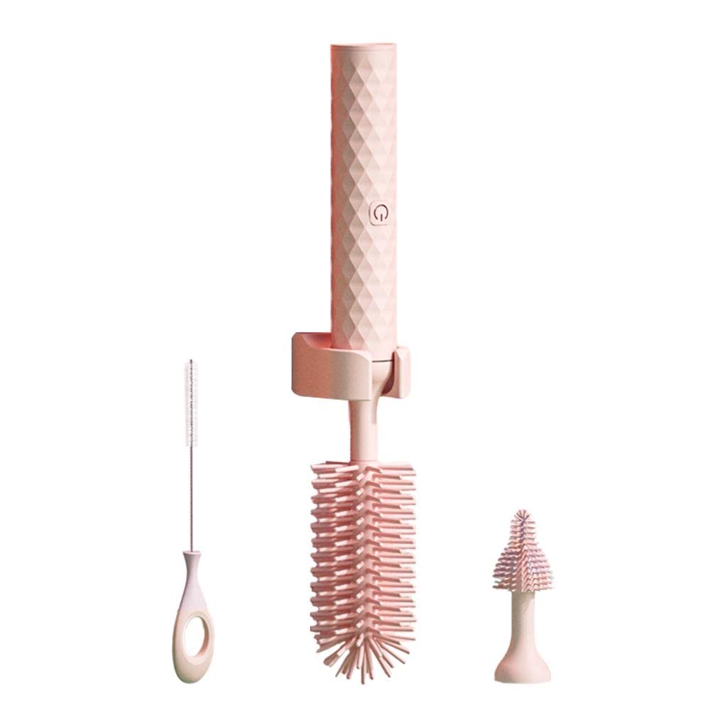 Brosse électrique pour Biberons en Gel de Silice, Pailles Manuelles, Nettoyeur de Biberons électrique pour Bébés et Jeunes Enfants, PIink
