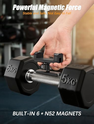 Image of CLOUDVALLEY Gym Magnetic Phone Holder, 360 Adjustable Strong Magnetic Phone Mount with Tripod & Fill Light Support, Universal Workout Mobile Holder for Gym, Fitness, Home & All Smartphones