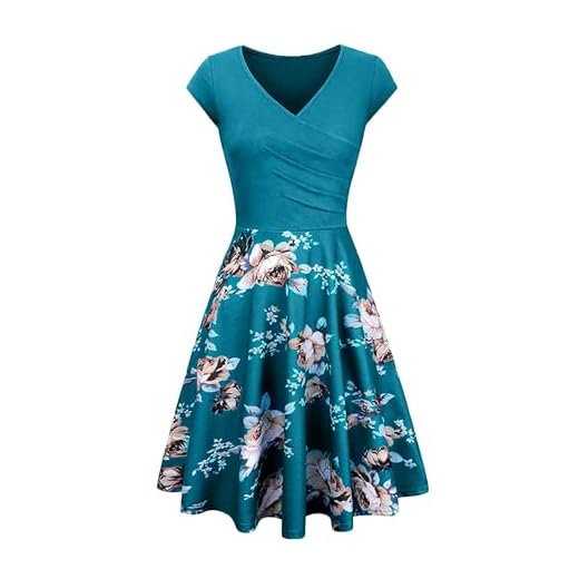 LOPILY Frauen Große Größen Blumenmuster Kleider Boho Stil Übergröße Sommerkleider Blumendruck Knielang Kleid Kurzarm Kleid Tunika Swing Kleid (Grau,48) 2 YMING Frauen Elegantes Sommerkleid Blumen Knielang Kleid Sexy Skater Kleid Blumen/Türkis M