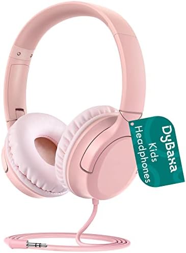 DyBaxa Kids Headphones, Wired Foldable On-Ear Headphones for Kids, Volume Limiter 94dB, Kid Headphones for School Classes Travel, 3.5mm Jack Kids Headset Compatible Smartphones Tablet, Pink