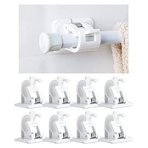 Curtain Rod Holder,8 Pcs Curtains Bracket Crossbar Hook Self Adhesive Rods Hanger, No Drill Brackets Fixing Holders, Wall Hooks Drapery Pole & Fixings for Bathroom Kitchen Home Bathroom and Hotel Use Cover