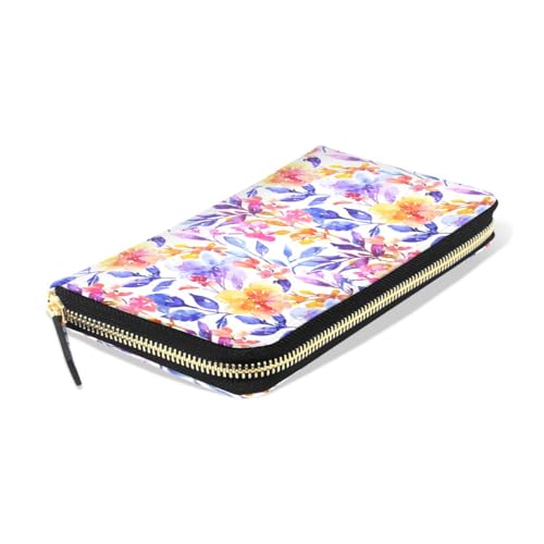 Long Wallets Leather Bifold Wallet for Women Botanic Watercolor with Zipper Credit Card Holder Large Capacity3