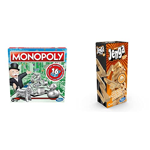 Monopoly Brettspiel, Familienspiel für 2 bis 6 Spieler, Enthält Fan-Voting Community Chest Karten, Ab 8 Jahren, Hasbro Gaming Jenga Classic, Geschicklichkeitsspiel für Kinder ab 6 Jahren