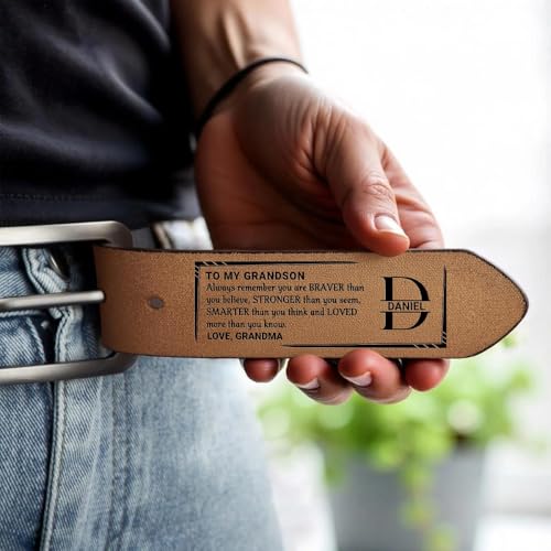 To My Grandson Always Remember You Are Braver Than You Believe, Personalized Belt for Grandson from Grandma, Father's Day Grandson Leather Belt, Grandson Gifts from Grandma on Father's Day, Christmas4
