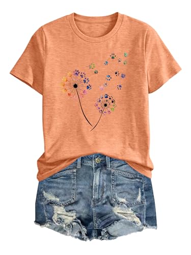 Image of Anbech Womens Dandelion Graphic T-Shirts Teen Girls Cute Sunflower Print Casual Tee Tops