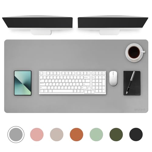 Image of AROPANA Anti-Slip Extended Mouse Pad | PU Vegan Leather Desk Mat | Large Computer Desk Protector Pad with Suede Base for Keyboard, Laptop, Office & Home (120x60CM, Grey)