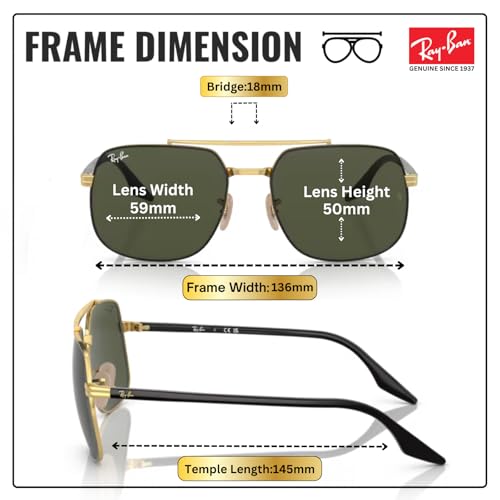 Image of Ray-Ban RB3699 Square Shaped Sunglasses for Men & Women with Official RAYBAN Eyewear Kit