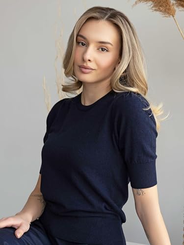 Arber Women’s 100% Cotton Short-Sleeve Crewneck Sweater – Lightweight Ribbed-Hem Pullover Knit Top for Work & Casual2