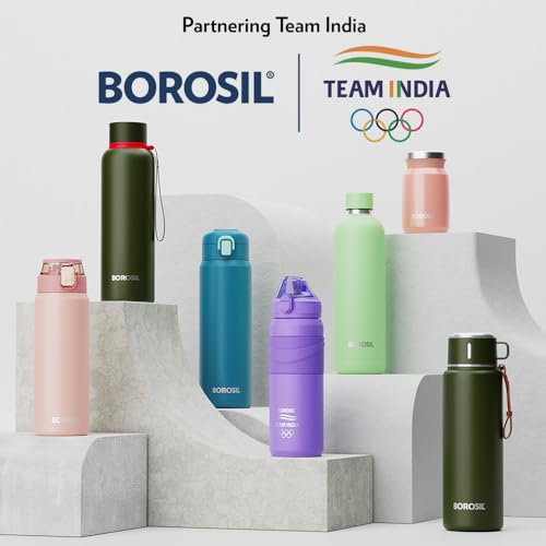 Image of Borosil 950 ml Hydra 3pc Set of Juno Stainless Steel Water Bottle | ISI Certified, Made in India Bottle | Single Wall, Leakproof, BPA Free| Bottle for Office, School, College & Gym | 1 Year Warranty