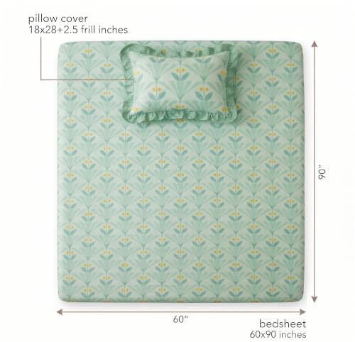 Image of BSB HOME 240 Tc Premium Single Bed Bedsheet, Soft Comfortable Bed Sheet with 2.5 Inches Frill Border, Stylish Printed Bedding for Bedroom, Elegant Bedsheet, 60 x 90 Inches - Muted Sage