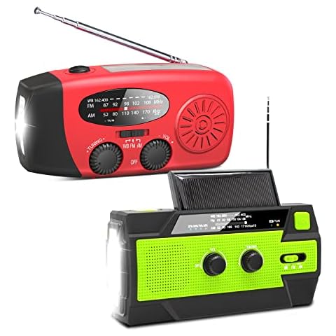 [Upgraded Version] Emergency Hand Crank Self Powered AM/FM NOAA Solar Weather Radio with LED Flashlight, 1000mAh/4000mAh Power Bank for iPhone/Smart Phone Cover