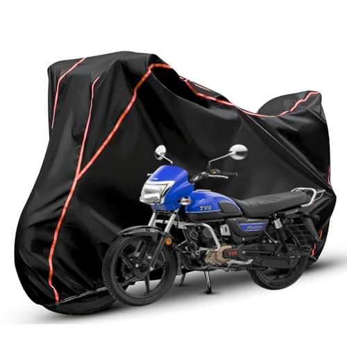 Image of Waterproof Bike Body Cover Compatible with Tvs Redon Dustproof Scratchproof - Motorcycle Cover for Two Wheeler, Outdoor Full Cover with UV, Duty, Rain Protection (Black & Red) R1