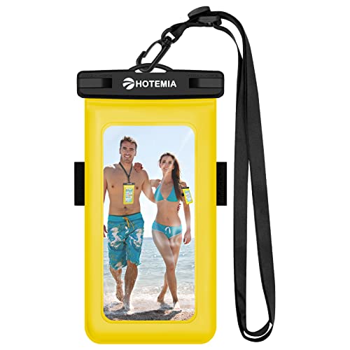 HOTEMIA Waterproof Cell Phone Pouch Floating, Waterproof Float Phone Case Underwater Dry Bag with Neck Lanyard and Armband Compatible for iPhone Samsung Galaxy Up to 7 inches(Yellow-Floating)
