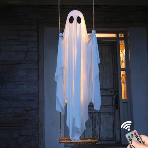 Halloween Ghost Decorations 3 FT Hanging Swing Ghost with LED Lighted