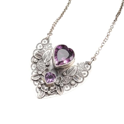 Collier fleur en zircon violet éclatant et cristal en cœur, bijoux de luxe pour soirée chic