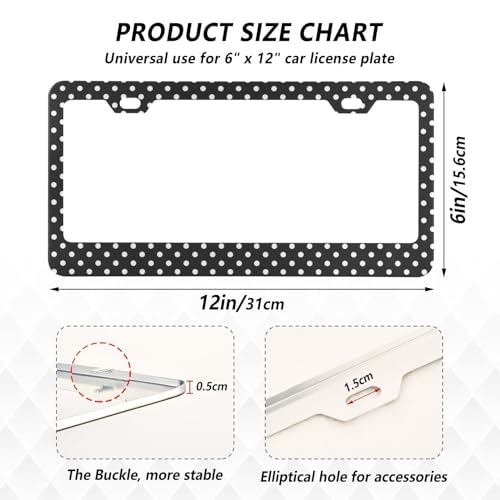 Kigai Black and White Polka Dot License Plate Frame - 2 Pack Universal Stainless Steel License Plate Frame with Screws Included (2 Holes) by Kigai - Image 2