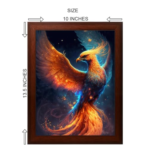 Golden Phoenix Bird Digital ReprintTrendy Fancy Room Home Office Wall Decoration With Brown Frame (10Inches X 13.5Inches)