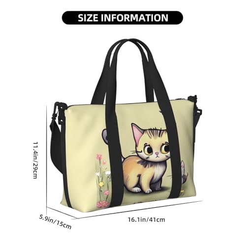 Large Duffel Bag for Men Women, Cute Carry On Tote for Travel, Gym, Weekend Use, Printed Cat and Butterfly, 19.7" x 10.2" x 13.3"4