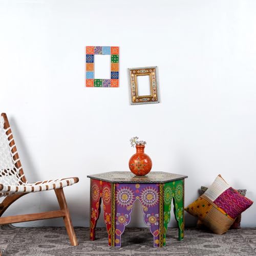 Image of Wooden Coffee Table for Living Room | Solid Wood Handcrafted Center Table for Living Room with with Hand-Painted Floral Design | Tea Table for Living Room Furniture for Home (Handpainted)