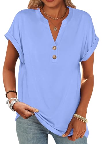 Image of ANRABESS Womens Short Sleeve Henley Tops V Neck Dressy Casual Blouses Summer Trendy Tee Shirts 2026 Vacation Fashion Clothes