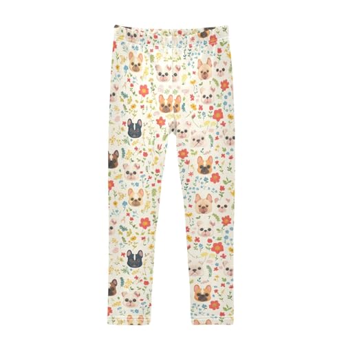 Wusikd Funny Dogs Girls' Leggings Toddler Doodles Flowers Colorful Kids Yoga Pants Dance Active Tights 4T