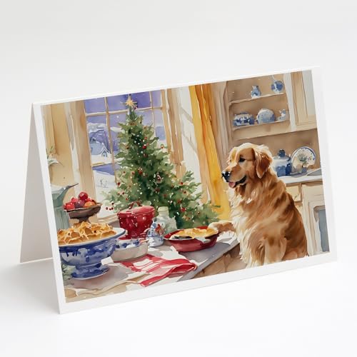 Caroline's Treasures DAC3804GCA7P Golden Retriever Christmas Cookies Greeting Cards Pack of 8 Blank Cards with Envelopes Whimsical A7 Size 5x7 Blank Note Cards