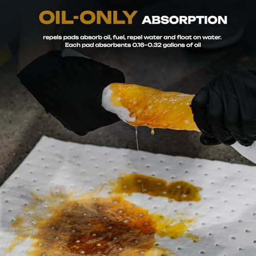 Image of Oil Absorbent Pads Roll | 16 inchx20 inch Oil-Only Spill Mat 100-Pack | Industrial Spill Control for Oil & Fuel(24 Gal /Box) | Repels Water Absorbing Rolls