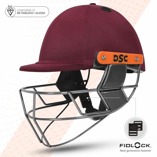 Image of DSC Empra Titanium BSI Approved Professional Cricket Helmet | BS7928 Certified Pro-Standard Hard Ball Helmet with Ultra-Light Titanium Grill & Advanced Shock Absorption | Color: Maroon | Size: S
