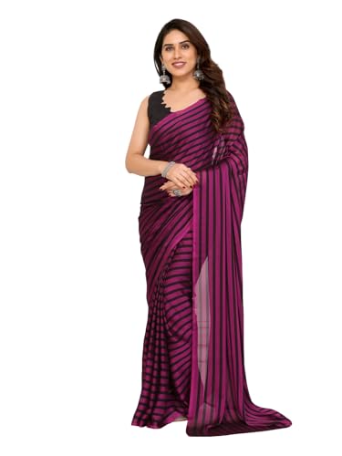 Image of RAJESHWAR FASHION WITH RF Readymade Pleated Pre Drape Stitched Woven Striped Blackberry Silk Sarees For Women With Blouse(Ready To Wear One Minute)