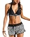 Ensemble bikini, deux pièces, pour femme, avec bandeau à dos nu, effet push up, maillot de bain sexy, tanga, pour femme, au motif de rayures en vagues noires et blanches, Noir , L