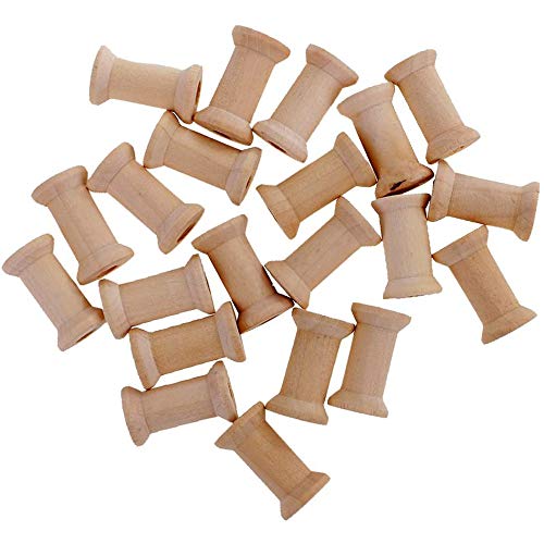 POFET 20 bobinas de hilo vacías de madera de 16 mm x 27 mm para bordar hilo de coser, cinta de hilo de pescar, organización de hilo de pescar, color madera natural