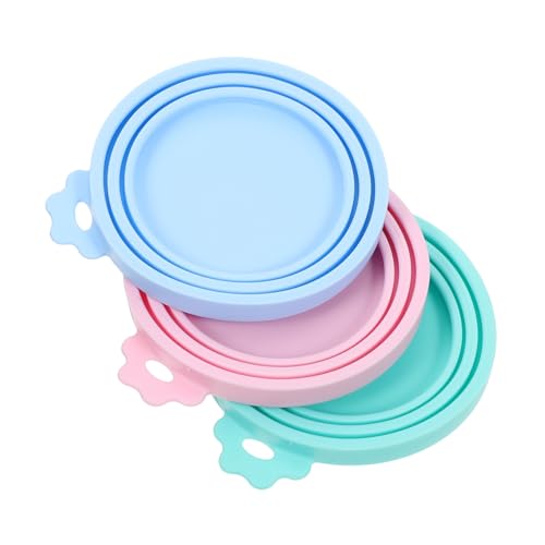 Parliky 3Pcs Silicone Pet Can Covers Dog Food Can Lids Fresh-Keeping Sealers Flexible Multi-Colored Reusable Stretch Seal Lids for Pet Food Storage