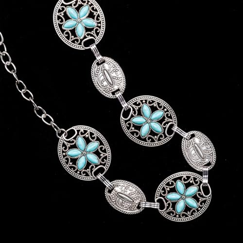 Image of Dubulle Womens Belt Chain Leather Belts Vintage Western Adjustable Elastic Double Buckle for Cowboy Pant Dress