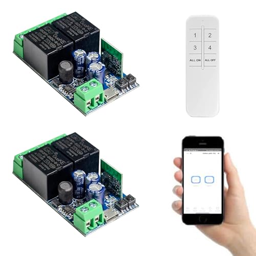 QIACHIP 2 Canali Interruttore Intelligente Wifi Modulo relè Pulsante Contatto Pulito con 2.4G Telecomando, Ewelink APP 5V 12V 48V compatibile con Alexa Google Home IFTTT