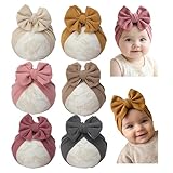 Esumun Baby Girls Velvet Hair Bow Turban Hat 6PCS Set, Velour Warm Top Knotted Head Wrap for Newborn Infant Toddlers (Bobos135)