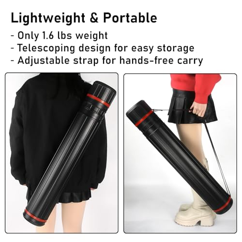 Image of DUNCHATY Expandable Poster Tube with Strap - 25 inch-38.5 inch Blueprint Storage Tube - Waterproof Lightproof Document Carrier for Artwork Maps & Plans