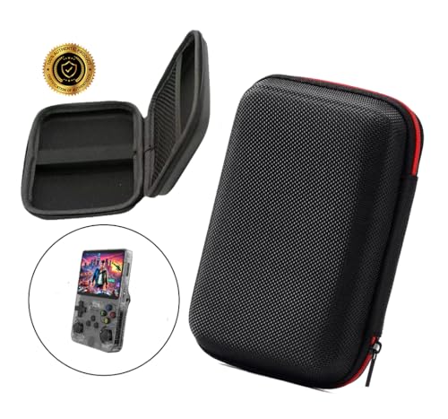 Funda Rígida de Transporte Compatible con Consolas R36S/RG35XX/RG353V/RGB20S, Bolsa de Almacenamiento Portátil de EVA, Resistente a Arañazos y Caídas, Protección para Accesorios de Juego (Negro/Rojo)
