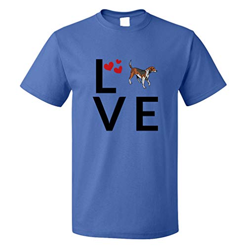 Custom Funny Graphic T Shirts for Men Love Hearts American Foxhound Dog Cotton Top Royal Blue Design Only 3X Large