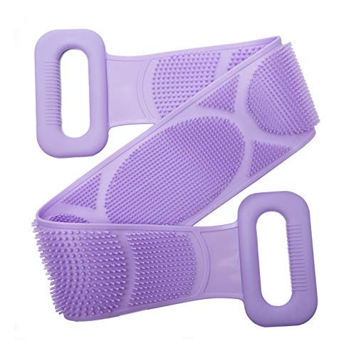 utipef Silicone Body Scrubber for Men Women, Body Brush with Handles for Back Scrubber with Long and Short Bristles for Cleaning/Exfoliating/Massaging (Purple)