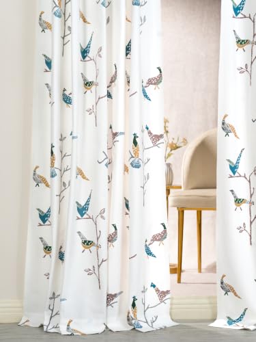 Image of Tranquebar Curtain Co. Window Curtains 6 Feet, 60-65% Room Darkening, Multicolor (Blue, Yellow) Bird Print, Cotton Curtains for Window, BackTab Loops, Design Shiri (183 cm) - Set of 2