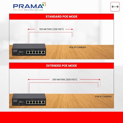 Image of Prama Prama PT-SW1U06P-E 100 Mbps Network PoE Switch, 4 PoE Ports + 2 Uplink RJ-45 Ports