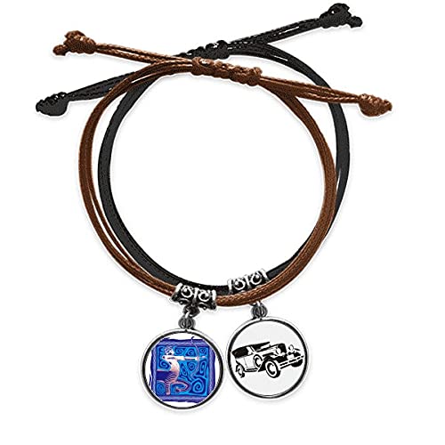Bracelet Sagittaire gravé en cuir et corde de style mexicain