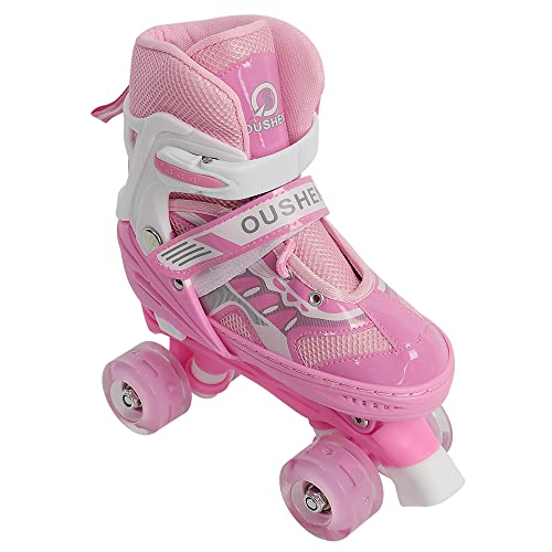 MUL-BOUTIQUE Inlineskates für Kinder, bequeme Rollschuhe für Mädchen und Jungen, klassische Rollschuhe mit vier Rädern, verstellbare Größe, keine Flash-Räder (Rosa, S)