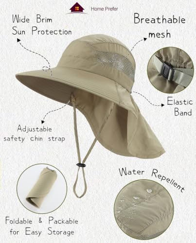 Image of Home Prefer UPF50 Wide Brim Kids Sun Hat Neck Flap Boys Girls Sun Protection Hat for Beach Fishing