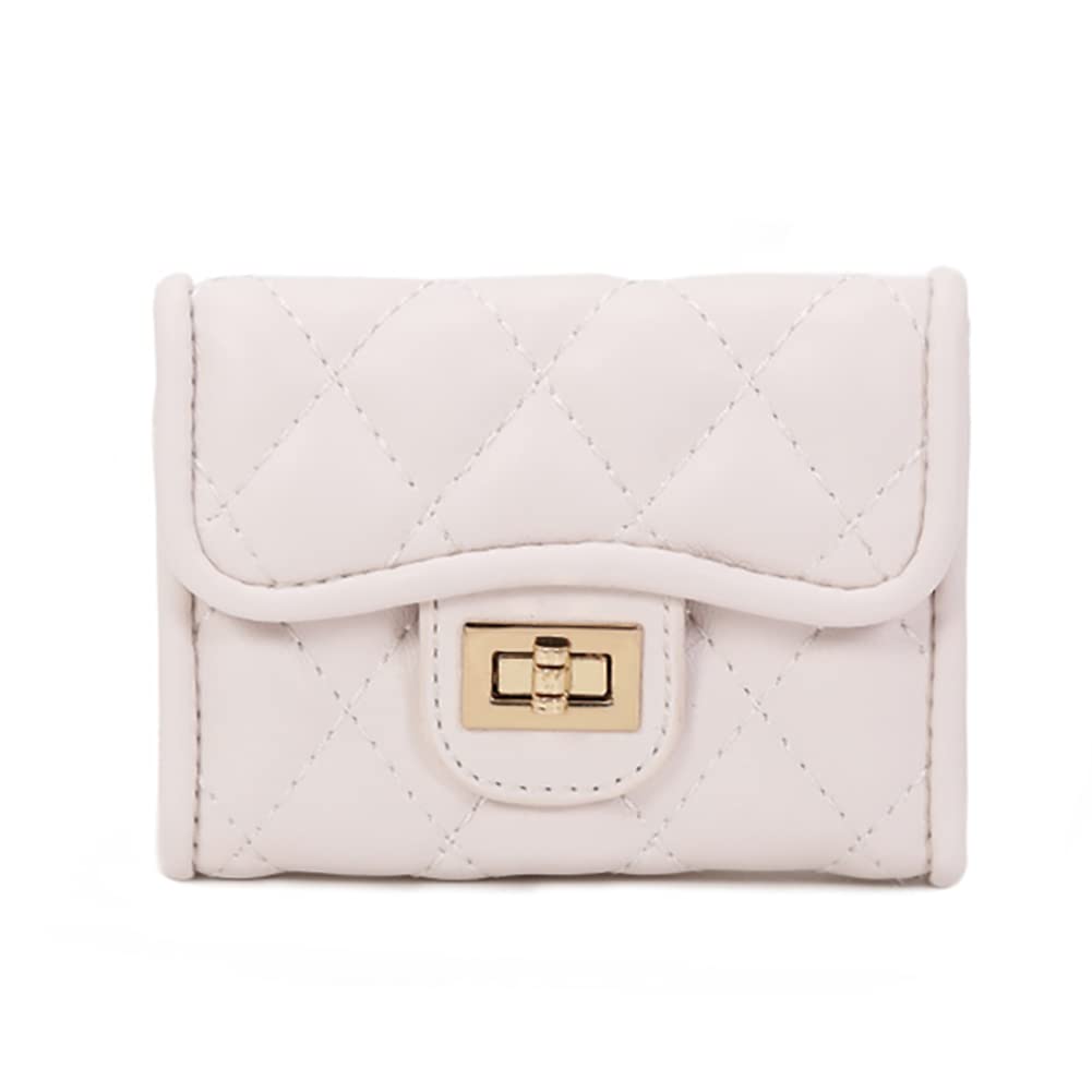 OXYPLAY 11 Slots Mini Quilted Credit Card Holder Clutch,PU Leather Accordion Wallet For Women,Tri-fold Card Case Purse,Metal Lock Cash Pocket (Beige)