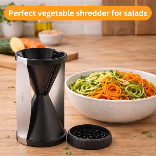 Image of Rena Vegetable Spiralizer Stainless Steel Handheld Spiral Slicer with Dual Blades for Zucchini Noodles, Carrots, Cucumbers, and Healthy Veggie Pasta. Perfect for Zoodles & Salads