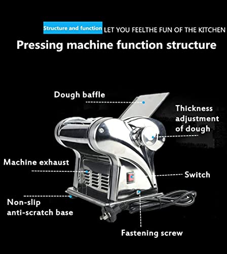 Pasta Maker Machine 110V Electric Noodle Press Machine Spaghetti Pasta Maker Commercial Stainless Steel Dough Cutter Dumplings Skin Roller Noodles Hanger,6 Speed Adjustable Thickness (2 Noodle Knife) #TOP1